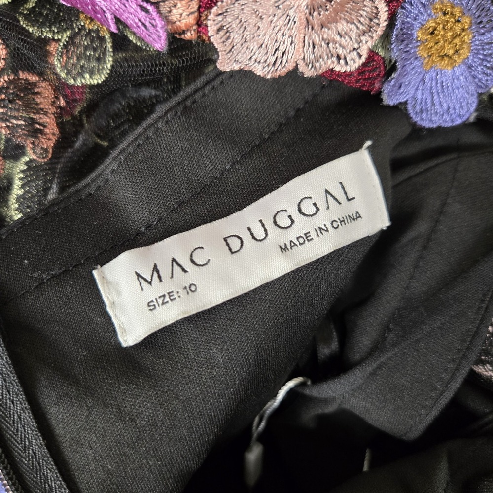 Mac Duggal Black Floral Embroidered‎ Long Sleeve Cocktail Dress Womens 10 NWT - Picture 5 of 12